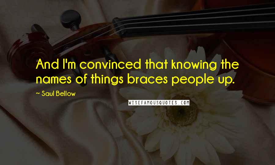 Saul Bellow Quotes: And I'm convinced that knowing the names of things braces people up.