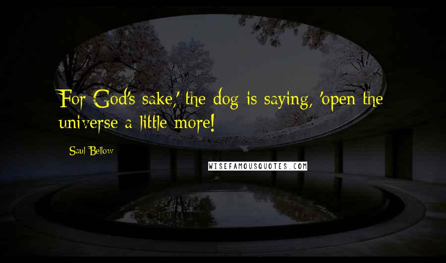 Saul Bellow Quotes: For God's sake,' the dog is saying, 'open the universe a little more!