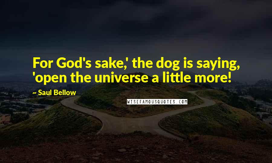 Saul Bellow Quotes: For God's sake,' the dog is saying, 'open the universe a little more!