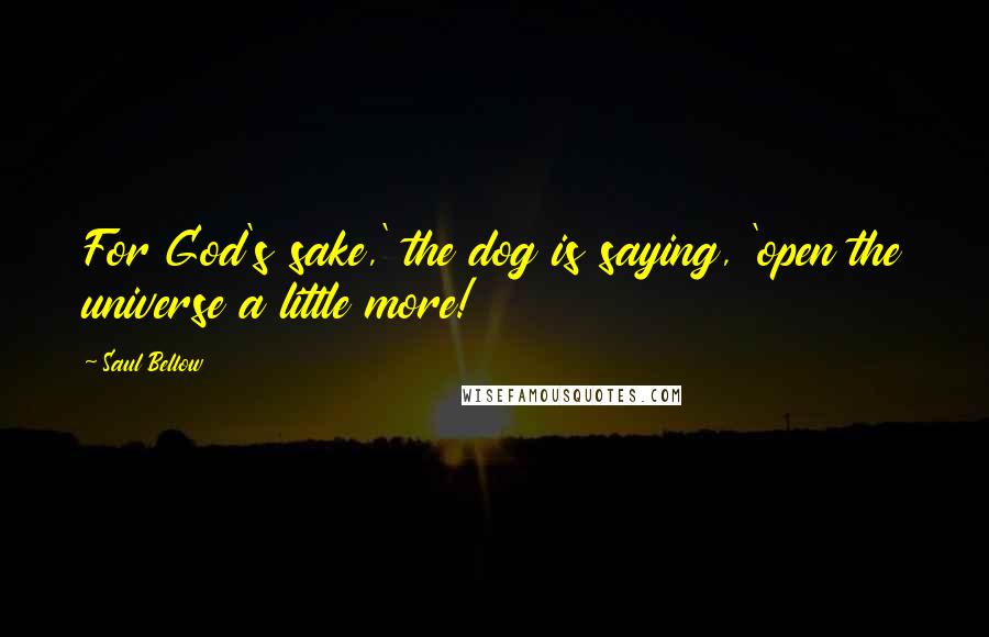 Saul Bellow Quotes: For God's sake,' the dog is saying, 'open the universe a little more!