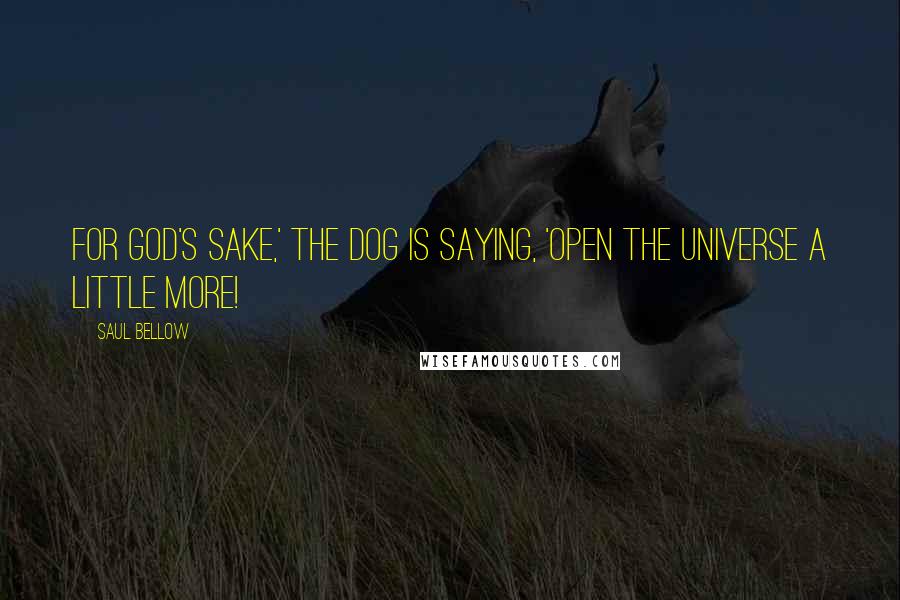 Saul Bellow Quotes: For God's sake,' the dog is saying, 'open the universe a little more!