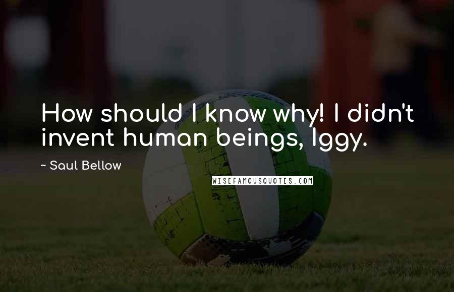 Saul Bellow Quotes: How should I know why! I didn't invent human beings, Iggy.