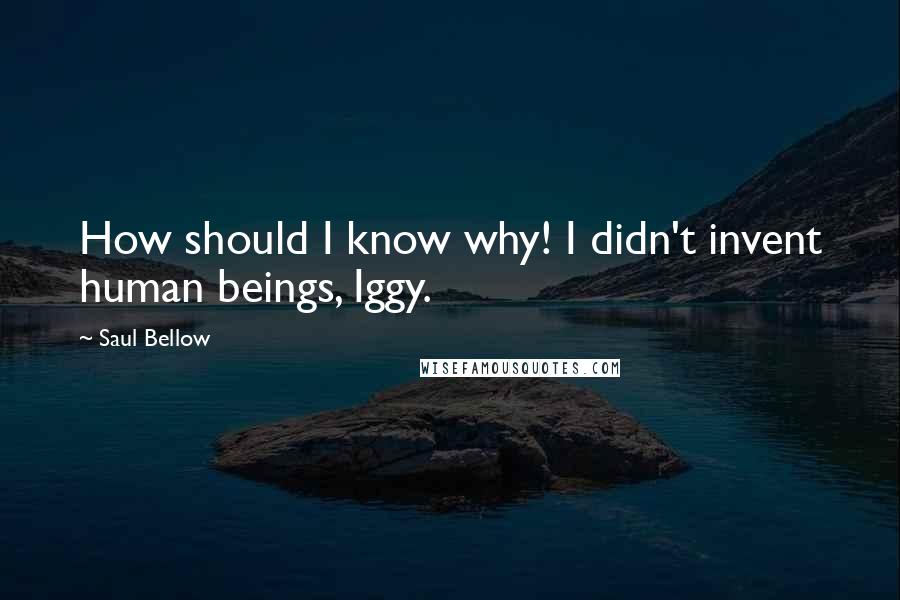 Saul Bellow Quotes: How should I know why! I didn't invent human beings, Iggy.