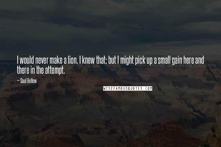 Saul Bellow Quotes: I would never make a lion, I knew that; but I might pick up a small gain here and there in the attempt.