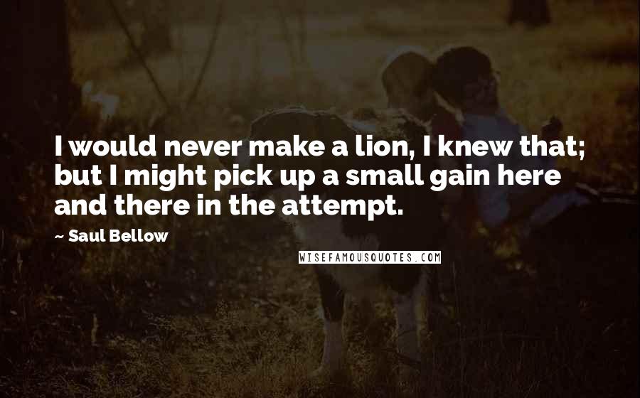 Saul Bellow Quotes: I would never make a lion, I knew that; but I might pick up a small gain here and there in the attempt.