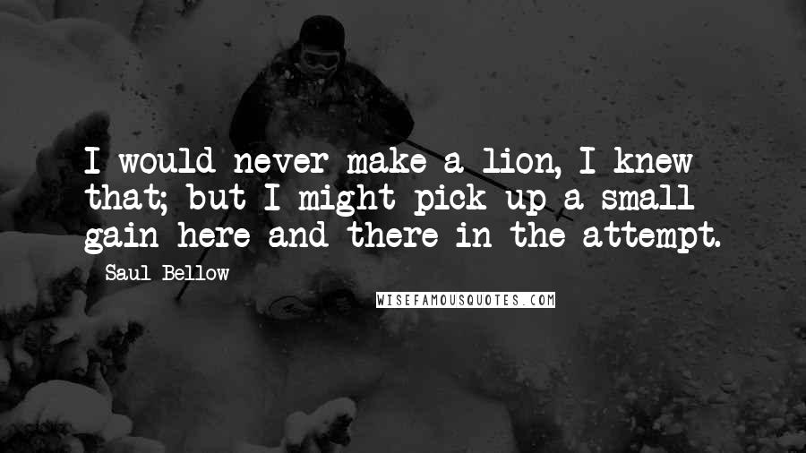 Saul Bellow Quotes: I would never make a lion, I knew that; but I might pick up a small gain here and there in the attempt.