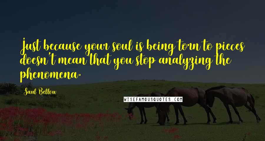 Saul Bellow Quotes: Just because your soul is being torn to pieces doesn't mean that you stop analyzing the phenomena.
