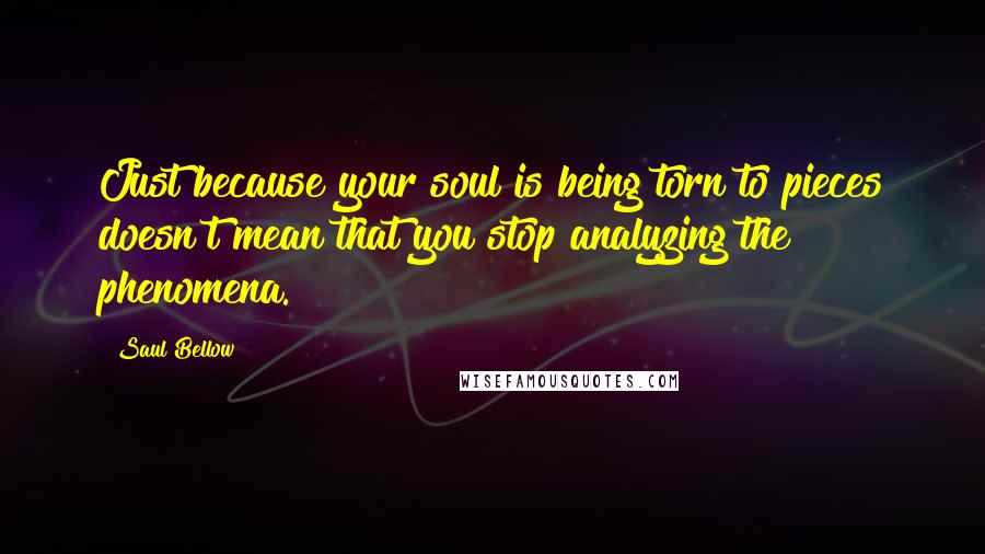Saul Bellow Quotes: Just because your soul is being torn to pieces doesn't mean that you stop analyzing the phenomena.
