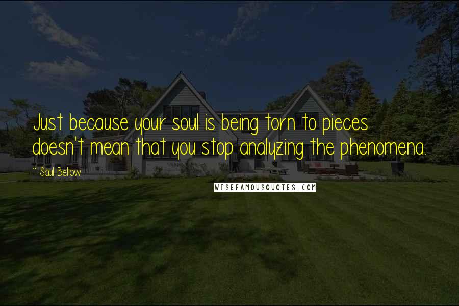 Saul Bellow Quotes: Just because your soul is being torn to pieces doesn't mean that you stop analyzing the phenomena.
