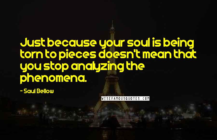 Saul Bellow Quotes: Just because your soul is being torn to pieces doesn't mean that you stop analyzing the phenomena.