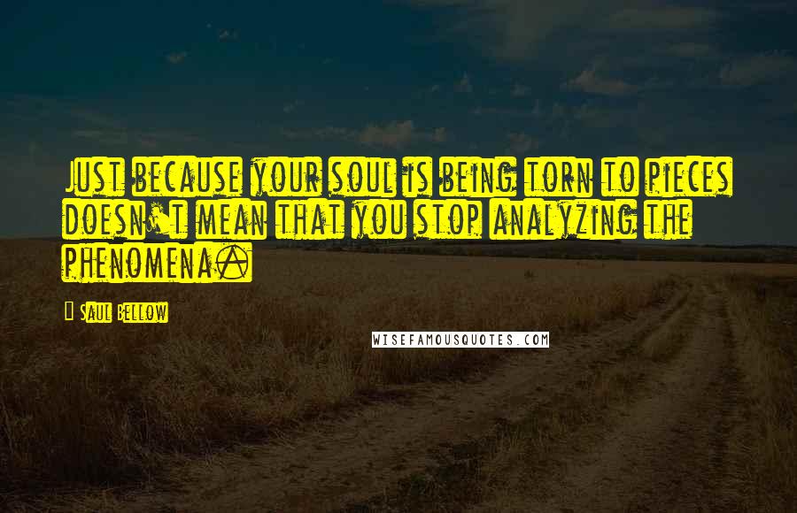 Saul Bellow Quotes: Just because your soul is being torn to pieces doesn't mean that you stop analyzing the phenomena.