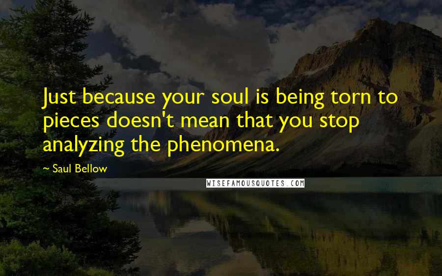 Saul Bellow Quotes: Just because your soul is being torn to pieces doesn't mean that you stop analyzing the phenomena.