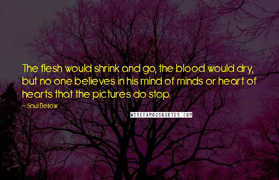 Saul Bellow Quotes: The flesh would shrink and go, the blood would dry, but no one believes in his mind of minds or heart of hearts that the pictures do stop.