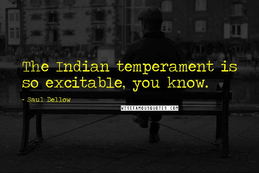 Saul Bellow Quotes: The Indian temperament is so excitable, you know.