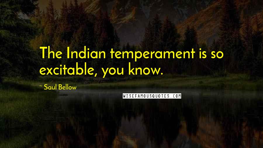 Saul Bellow Quotes: The Indian temperament is so excitable, you know.