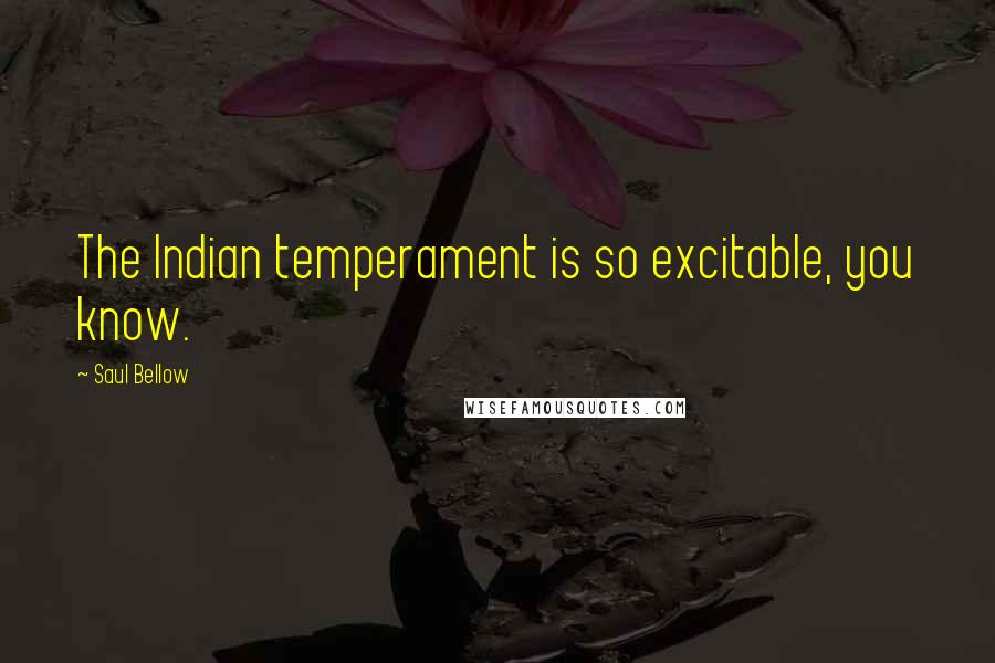 Saul Bellow Quotes: The Indian temperament is so excitable, you know.