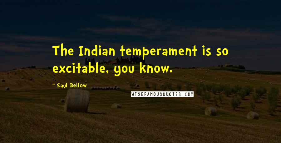 Saul Bellow Quotes: The Indian temperament is so excitable, you know.