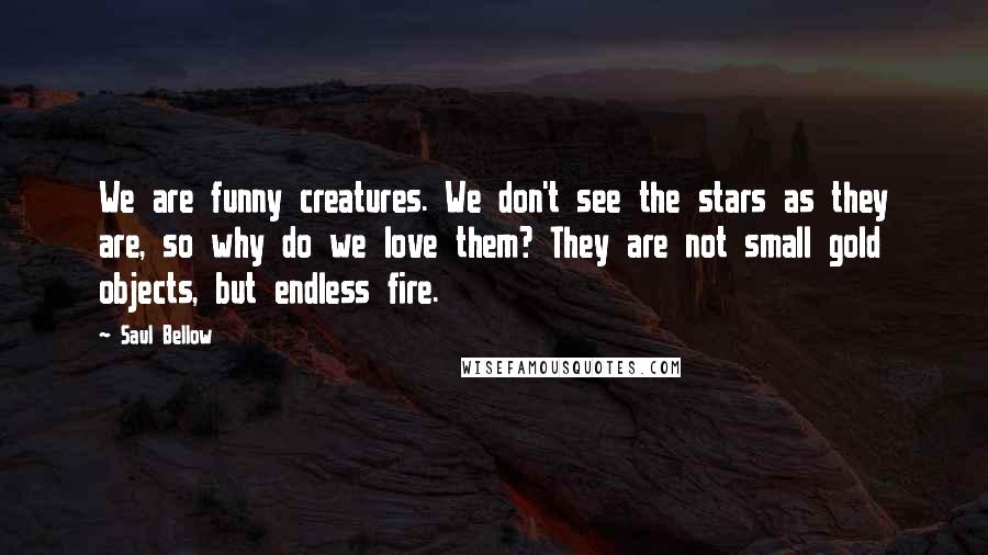 Saul Bellow Quotes: We are funny creatures. We don't see the stars as they are, so why do we love them? They are not small gold objects, but endless fire.