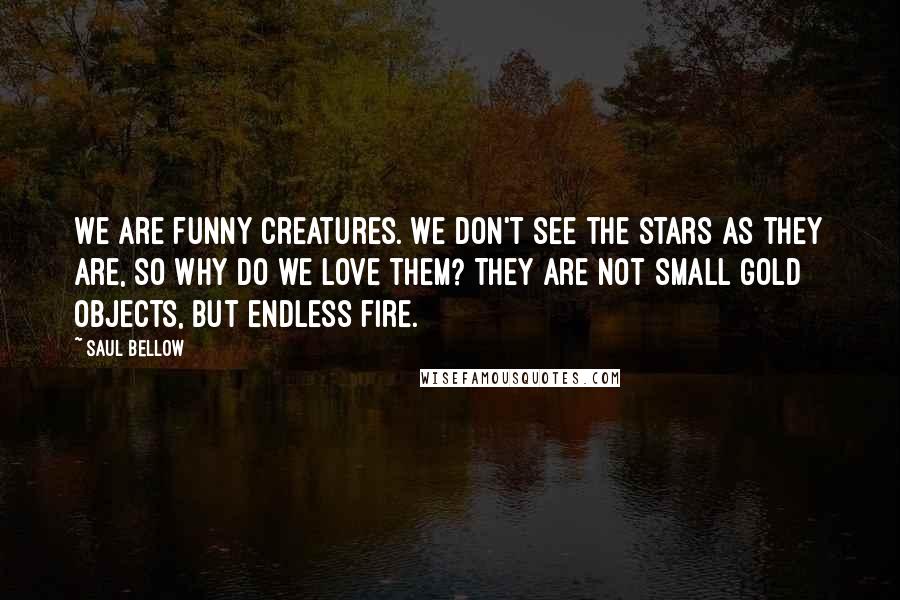 Saul Bellow Quotes: We are funny creatures. We don't see the stars as they are, so why do we love them? They are not small gold objects, but endless fire.