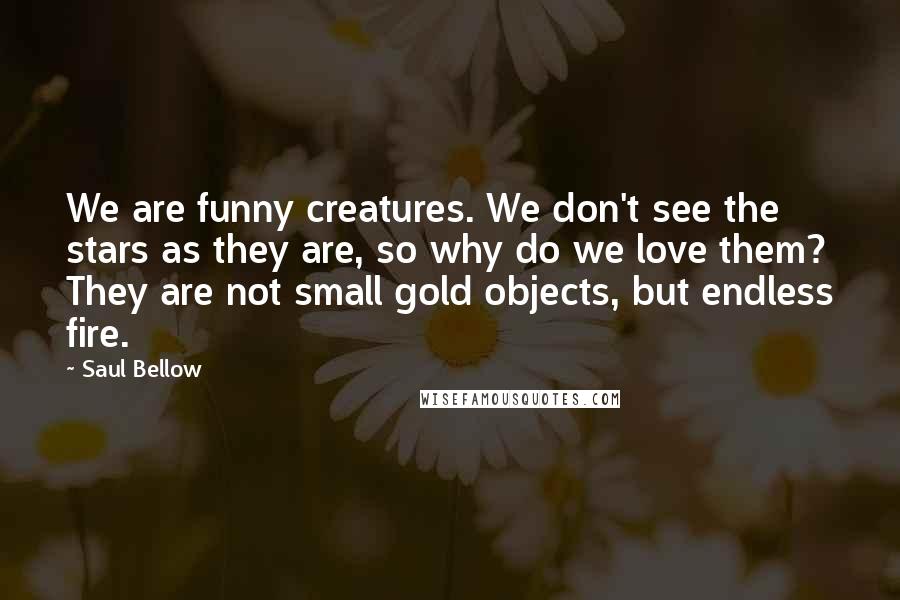 Saul Bellow Quotes: We are funny creatures. We don't see the stars as they are, so why do we love them? They are not small gold objects, but endless fire.