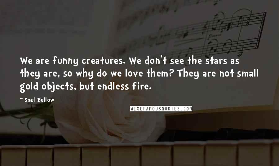 Saul Bellow Quotes: We are funny creatures. We don't see the stars as they are, so why do we love them? They are not small gold objects, but endless fire.