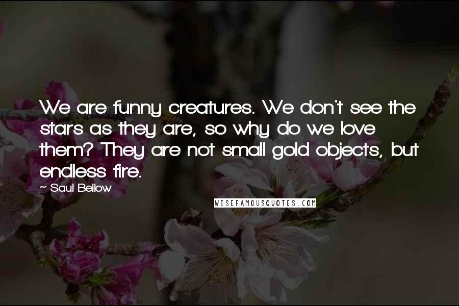 Saul Bellow Quotes: We are funny creatures. We don't see the stars as they are, so why do we love them? They are not small gold objects, but endless fire.