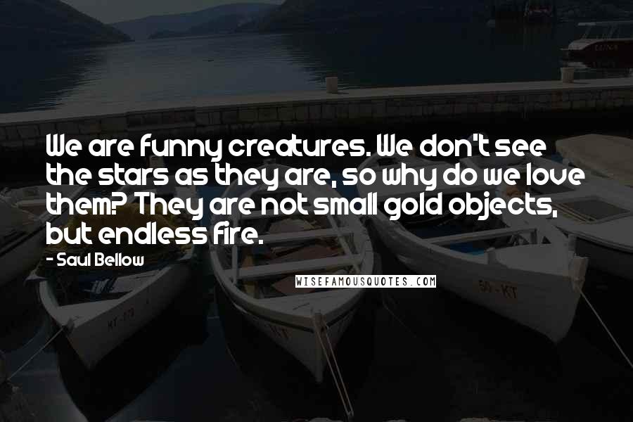 Saul Bellow Quotes: We are funny creatures. We don't see the stars as they are, so why do we love them? They are not small gold objects, but endless fire.