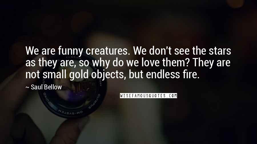 Saul Bellow Quotes: We are funny creatures. We don't see the stars as they are, so why do we love them? They are not small gold objects, but endless fire.