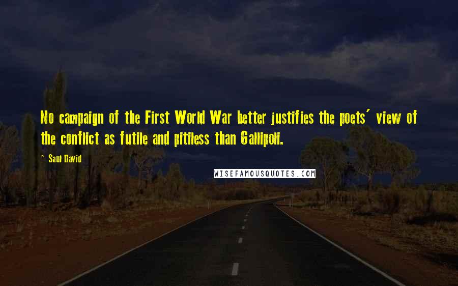 Saul David Quotes: No campaign of the First World War better justifies the poets' view of the conflict as futile and pitiless than Gallipoli.