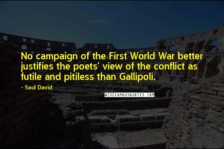 Saul David Quotes: No campaign of the First World War better justifies the poets' view of the conflict as futile and pitiless than Gallipoli.