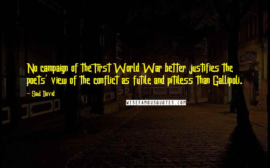 Saul David Quotes: No campaign of the First World War better justifies the poets' view of the conflict as futile and pitiless than Gallipoli.