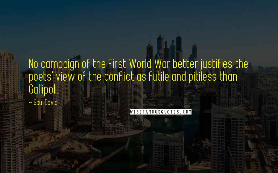 Saul David Quotes: No campaign of the First World War better justifies the poets' view of the conflict as futile and pitiless than Gallipoli.