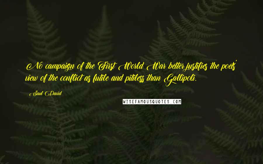 Saul David Quotes: No campaign of the First World War better justifies the poets' view of the conflict as futile and pitiless than Gallipoli.