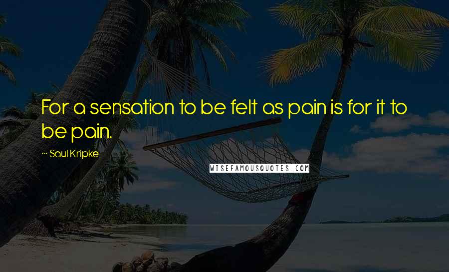 Saul Kripke Quotes: For a sensation to be felt as pain is for it to be pain.