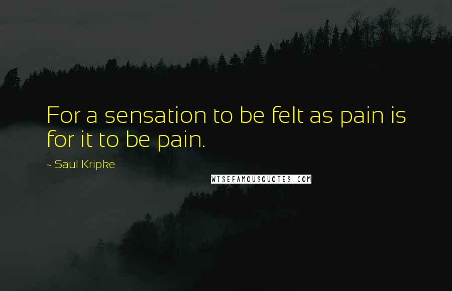 Saul Kripke Quotes: For a sensation to be felt as pain is for it to be pain.