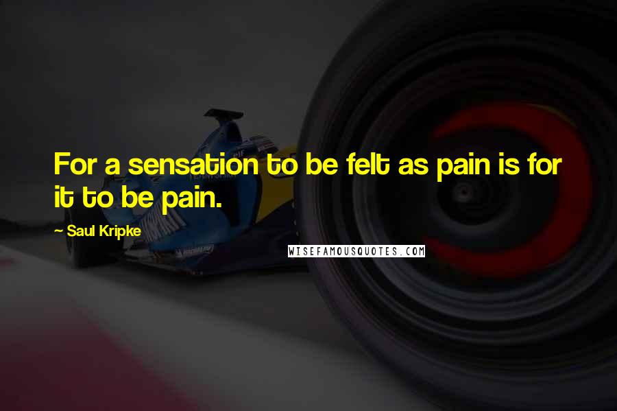 Saul Kripke Quotes: For a sensation to be felt as pain is for it to be pain.
