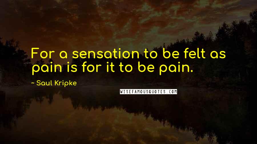 Saul Kripke Quotes: For a sensation to be felt as pain is for it to be pain.