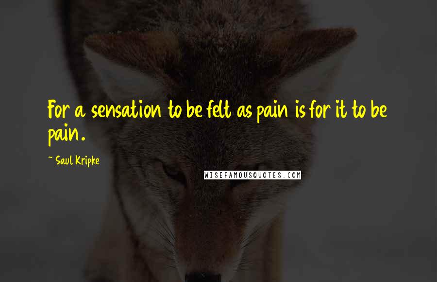 Saul Kripke Quotes: For a sensation to be felt as pain is for it to be pain.