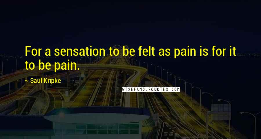 Saul Kripke Quotes: For a sensation to be felt as pain is for it to be pain.