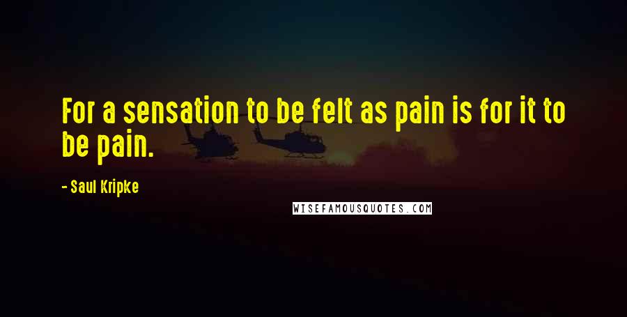 Saul Kripke Quotes: For a sensation to be felt as pain is for it to be pain.