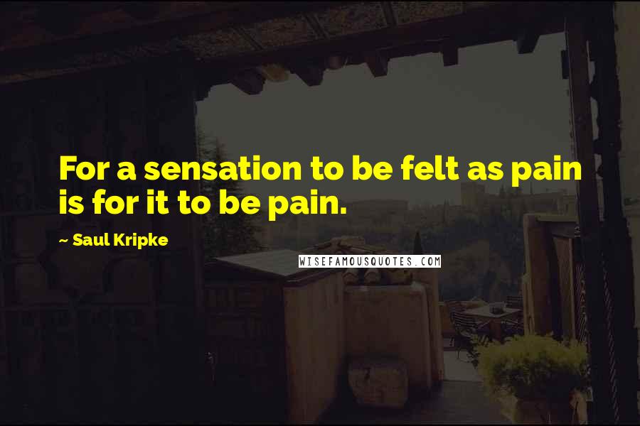 Saul Kripke Quotes: For a sensation to be felt as pain is for it to be pain.