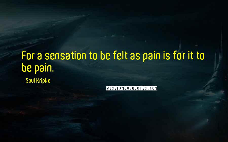Saul Kripke Quotes: For a sensation to be felt as pain is for it to be pain.