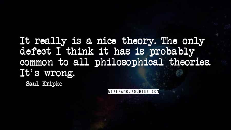 Saul Kripke Quotes: It really is a nice theory. The only defect I think it has is probably common to all philosophical theories. It's wrong.