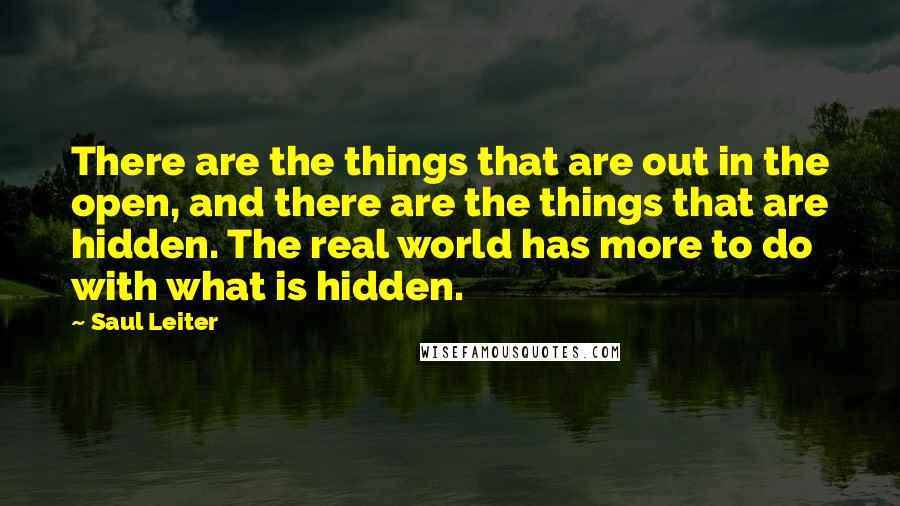 Saul Leiter Quotes: There are the things that are out in the open, and there are the things that are hidden. The real world has more to do with what is hidden.