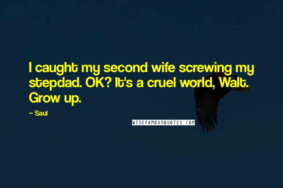 Saul Quotes: I caught my second wife screwing my stepdad. OK? It's a cruel world, Walt. Grow up.