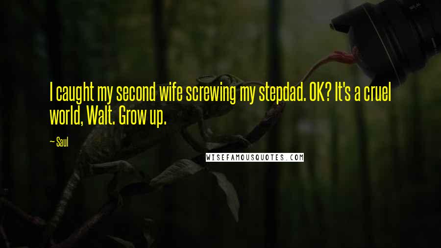 Saul Quotes: I caught my second wife screwing my stepdad. OK? It's a cruel world, Walt. Grow up.