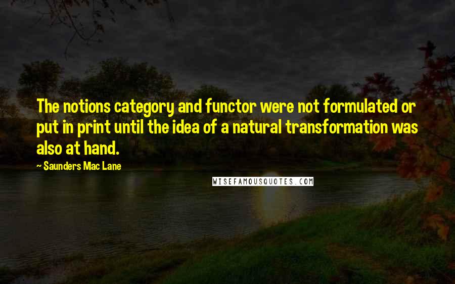 Saunders Mac Lane Quotes: The notions category and functor were not formulated or put in print until the idea of a natural transformation was also at hand.