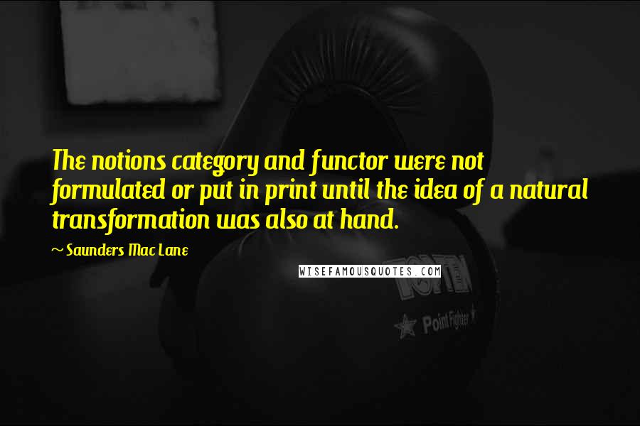 Saunders Mac Lane Quotes: The notions category and functor were not formulated or put in print until the idea of a natural transformation was also at hand.