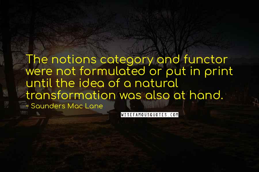 Saunders Mac Lane Quotes: The notions category and functor were not formulated or put in print until the idea of a natural transformation was also at hand.