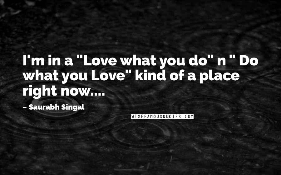 Saurabh Singal Quotes: I'm in a "Love what you do" n " Do what you Love" kind of a place right now....